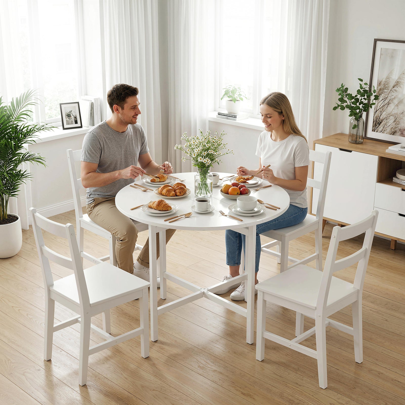 Collapsible Drop Leaf Table, Folding Dining Table for Small Spaces, Ex