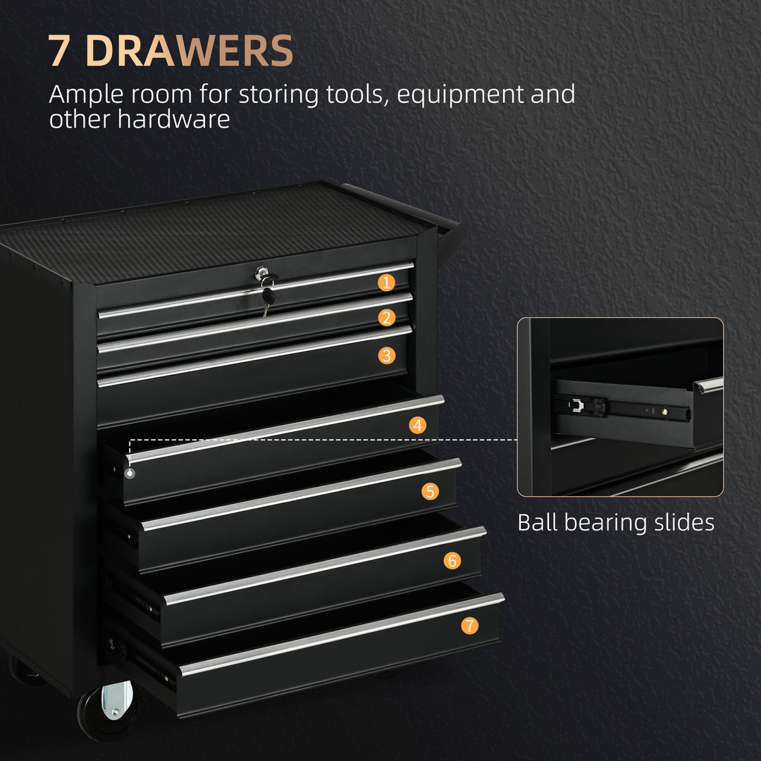 7-Drawer Rolling Tool Chest on Wheels, Lockable Tool Cabinet with Side Handle, Metal Tool Box Trolley for Garage, Workshop, Matte Black