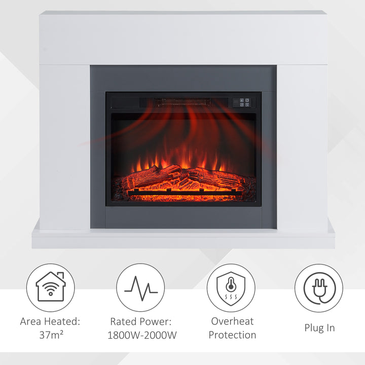 Electric Fireplace Suite with Remote Control, 2000W Freestanding Fireplace Heater with LED Flame Effect, Overheat Protection, 7-Day Programmable Timer, White