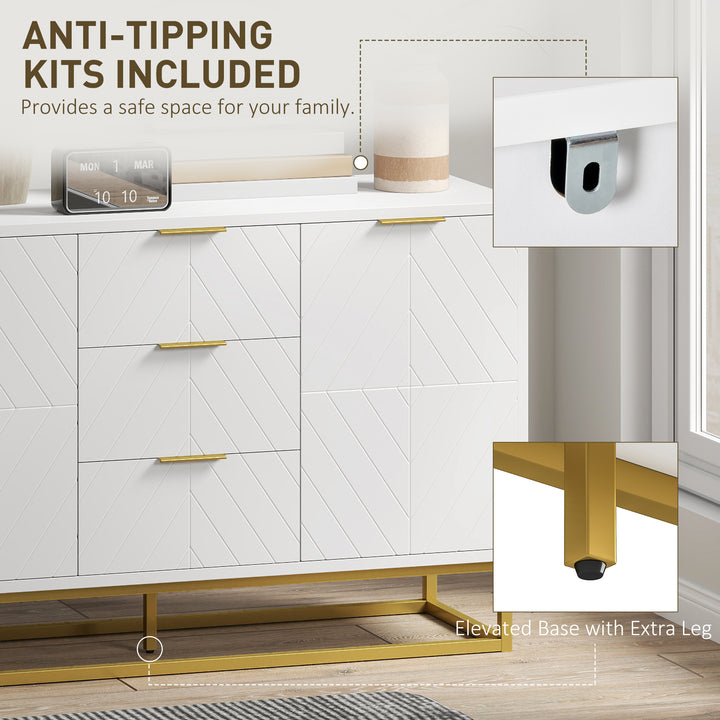 Sideboard with 3 Drawers and Adjustable Shelves for Living Room - White