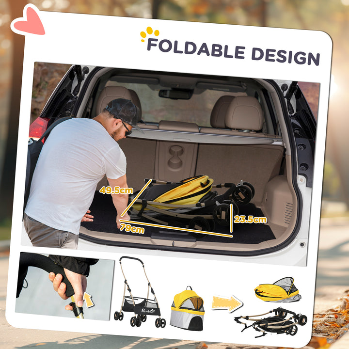 3 In 1 Detachable Pet Stroller, for Extra Small and Small Dogs - Yellow
