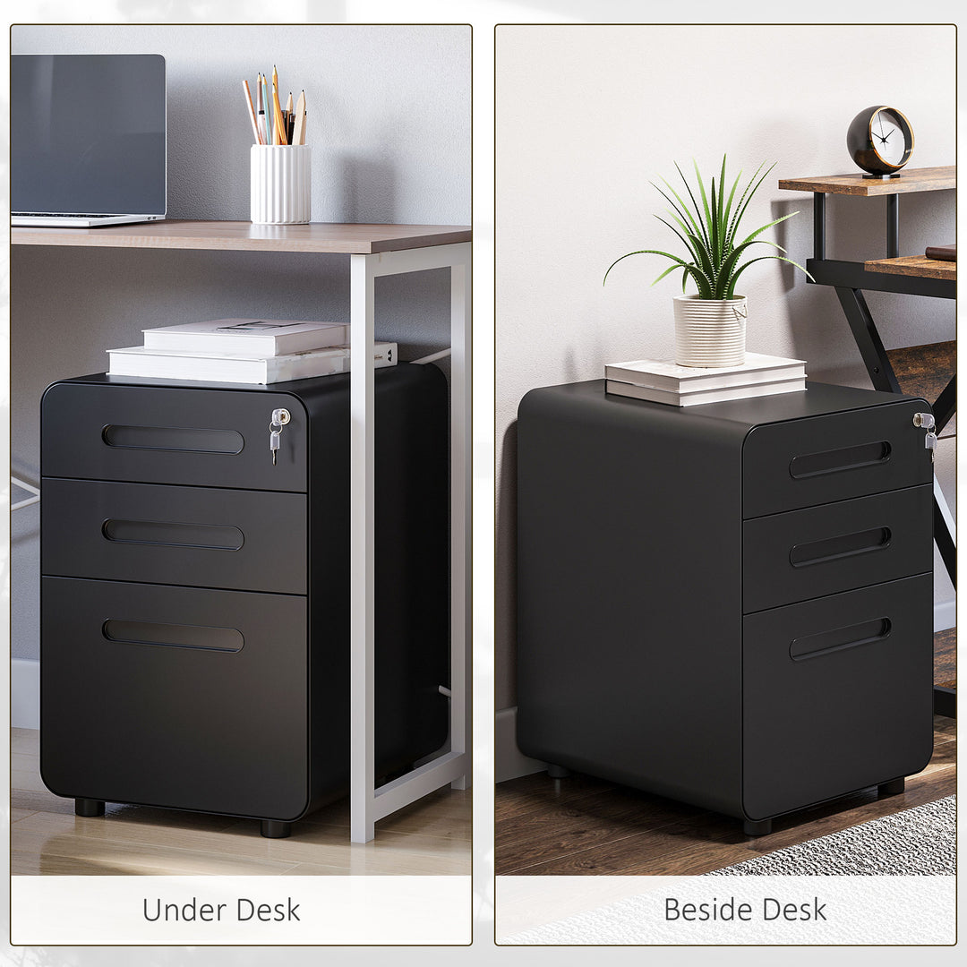 Lockable File Cabinet with 3 Drawers, Vertical Office Drawer for A4, Letter, Legal Size, Anti-tilt Design, Pre-Assembled Body, Black
