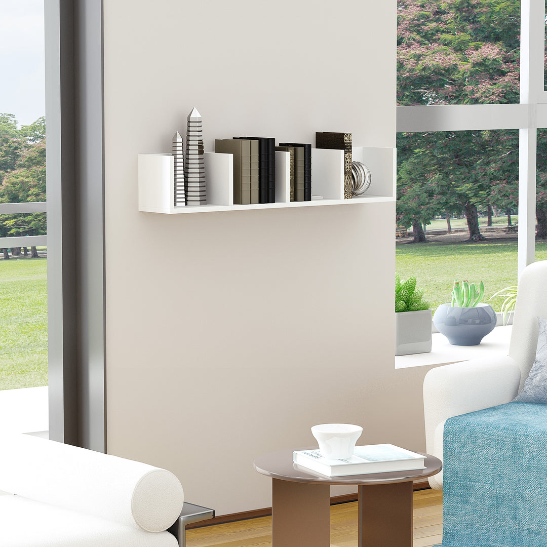 Wall Mount 84 CD / 56 DVD/Blu-ray/ Media Storage Rack 4 Cubes, Wooden Shelf Organiser Unit Bookcase Display, Set of 2, White