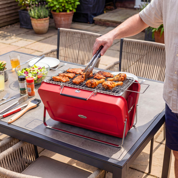 Portable Mini Charcoal Barbecue Grill with Suitcase Shell, Outdoor Fol