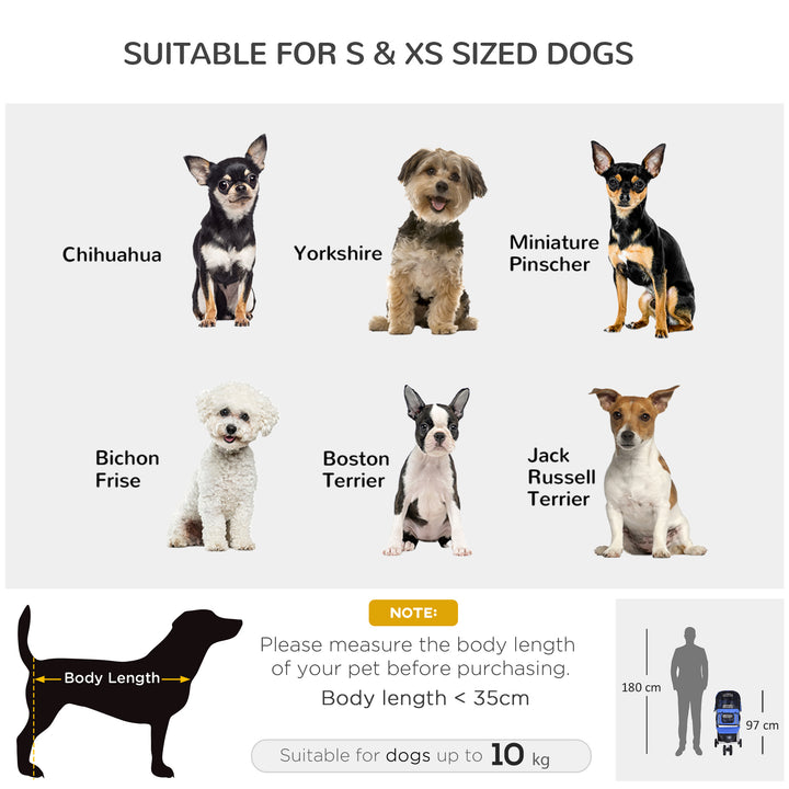 Dog Stroller with Cover for Small Miniature Dogs, Folding Cat Pram Dog Pushchair with Cup Holder, Storage Basket, Reflective Strips, Blue