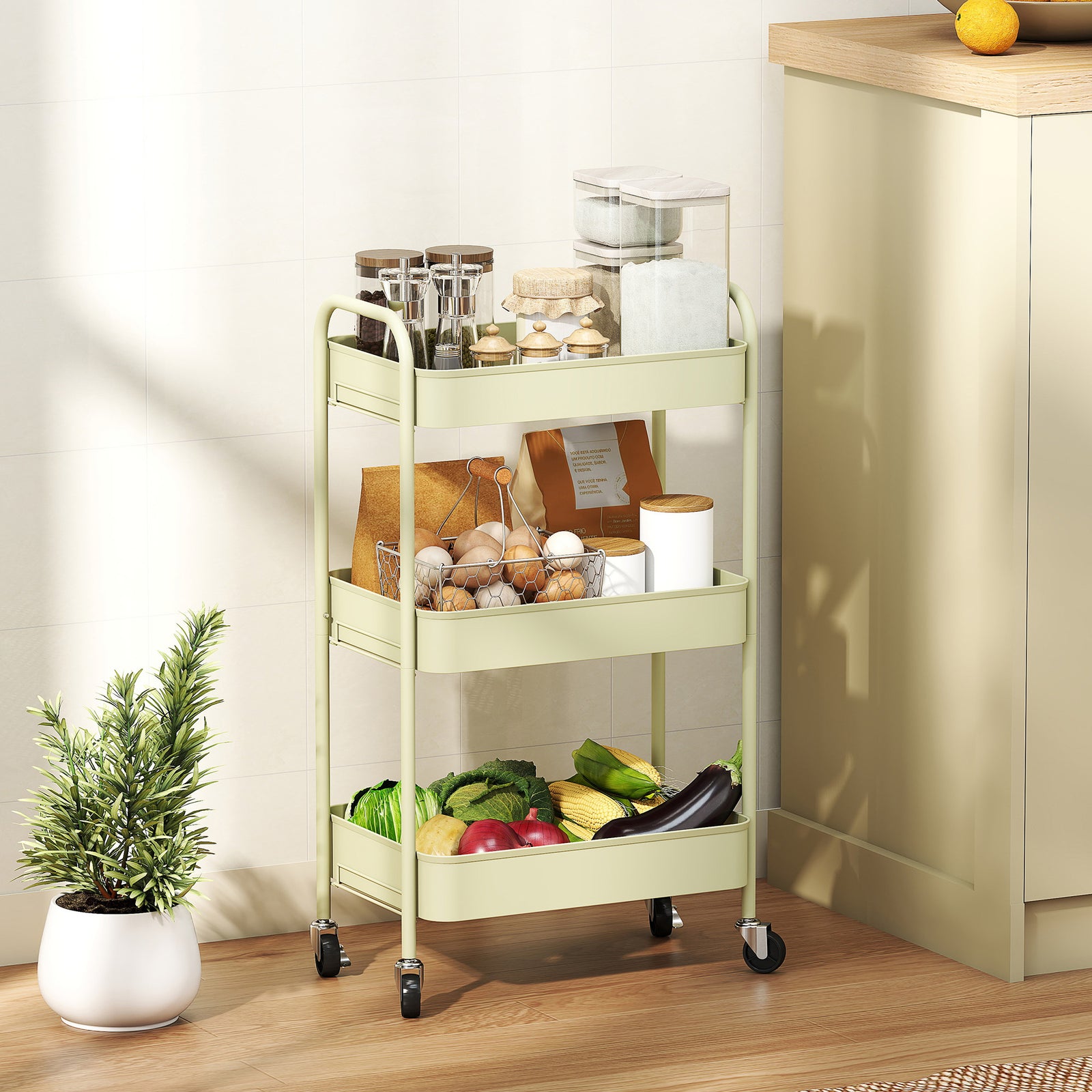 Three-Tier Steel Storage Trolley - Green