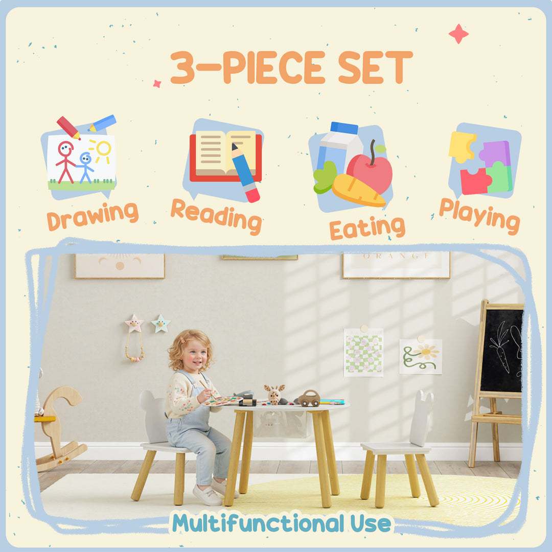 3-Piece Kids Activity Table Set with Centre Mesh Bag, Bear-Shaped Back