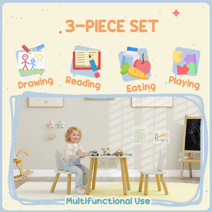 3-Piece Kids Activity Table Set with Centre Mesh Bag, Bear-Shaped Back