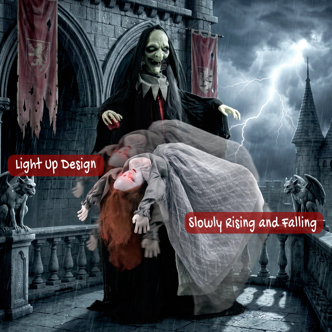 Halloween Animated Standing Witch with Floating Ghost Decoration with 