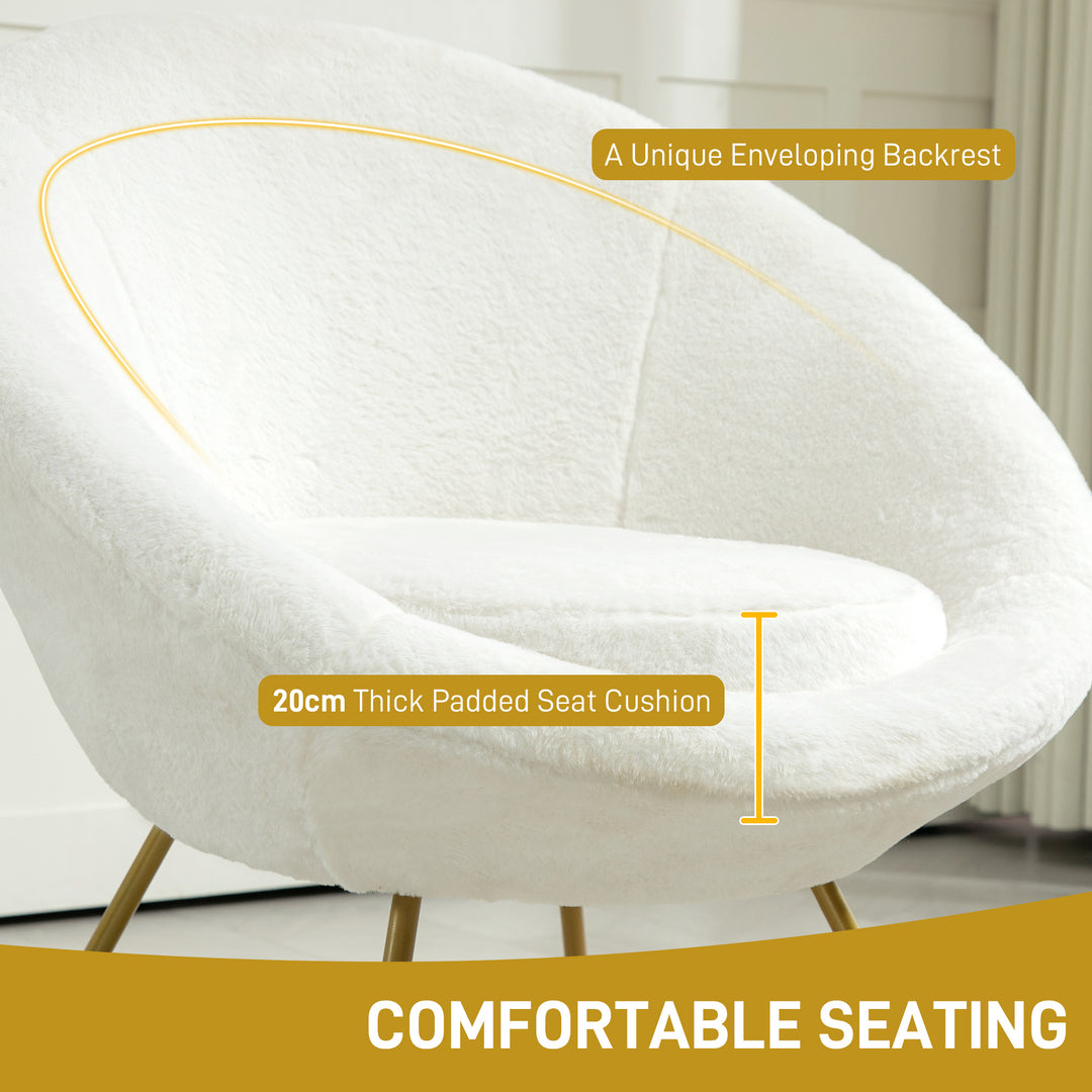 Faux Fur Accent Chair with Golden Metal Legs, Upholstered Comfy Tub Chair with Non-Slip Footpads, Seat Cushion for Bedroom, Living Room and Office, White