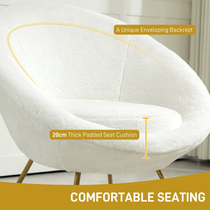 Faux Fur Accent Chair with Golden Metal Legs, Upholstered Comfy Tub Chair with Non-Slip Footpads, Seat Cushion for Bedroom, Living Room and Office, White