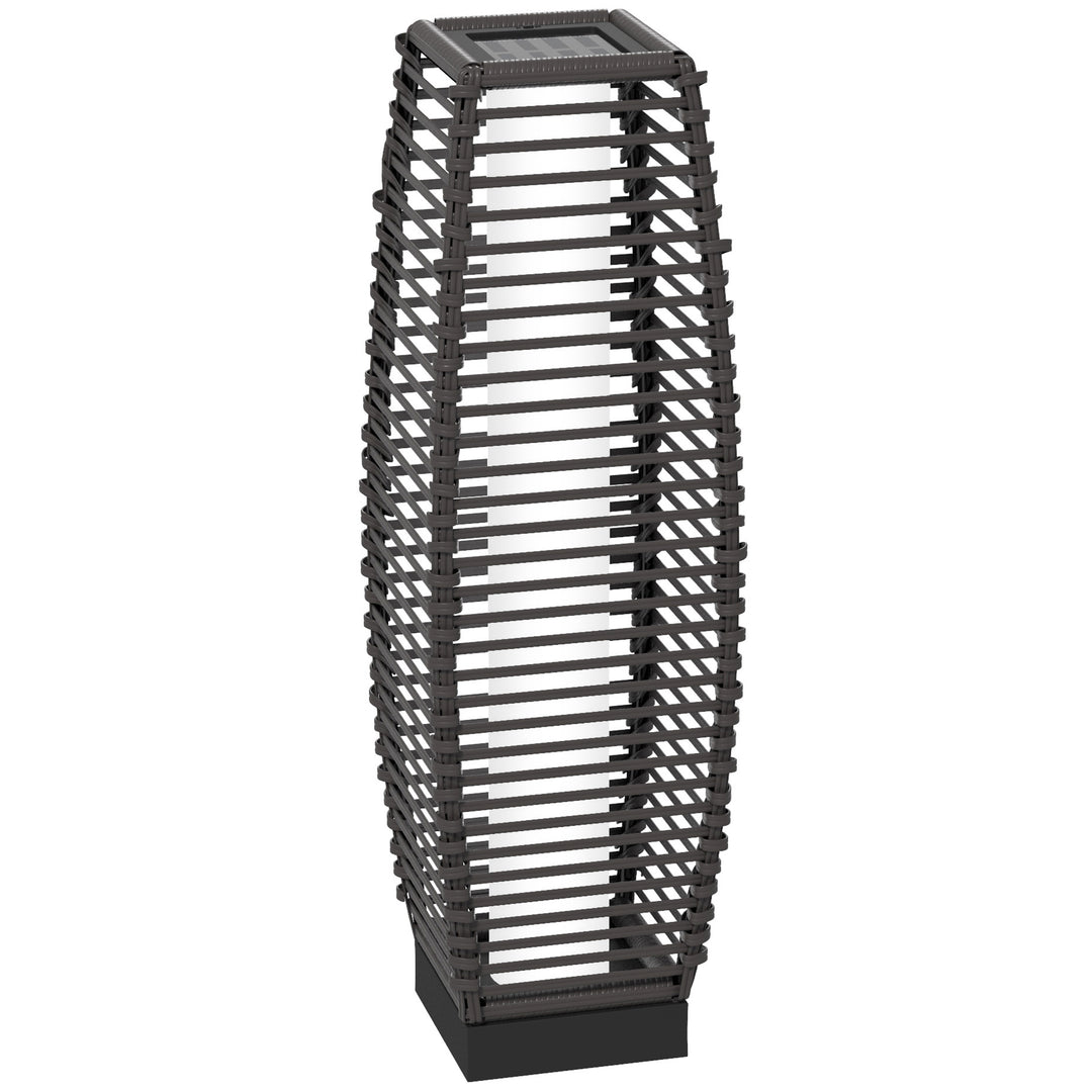 Rattan Solar Floor Lamp, 68cm Tall Outdoor Garden Lantern Pathway Light &amp; Decorative Lighting with Auto On/Off LED Lights, IP44, for Porch, Yard, Courtyard, Deck, Grey