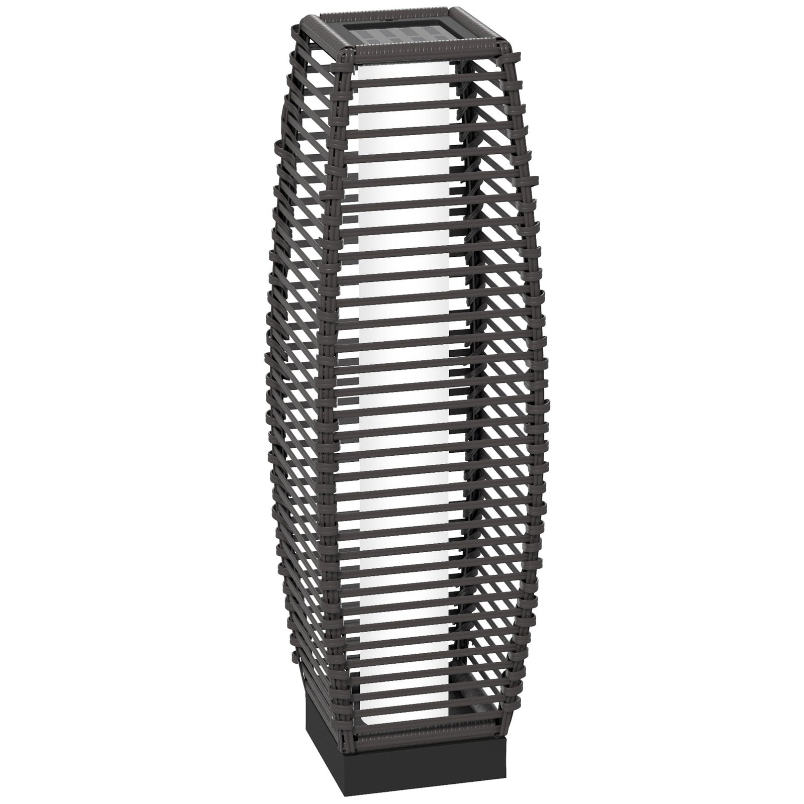 Rattan Solar Floor Lamp, 68cm Tall Outdoor Garden Lantern Pathway Light & Decorative Lighting with Auto On/Off LED Lights, IP44, for Porch, Yard, Courtyard, Deck, Grey