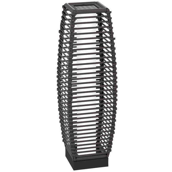 Rattan Solar Floor Lamp, 68cm Tall Outdoor Garden Lantern Pathway Light &amp; Decorative Lighting with Auto On/Off LED Lights, IP44, for Porch, Yard, Courtyard, Deck, Grey