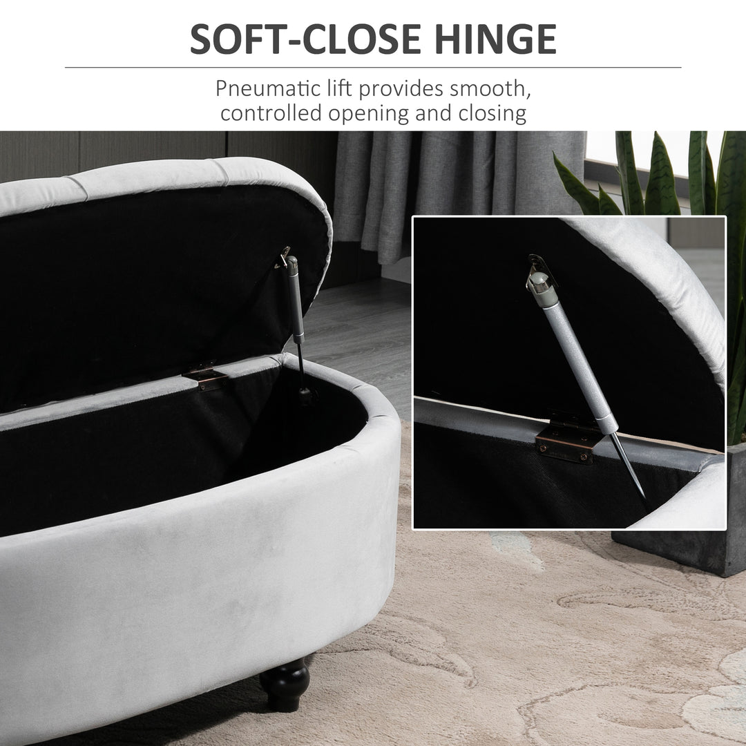 MCL Semi-Circle Ottoman Storage Bench, Bed End Bench, Tufted Upholstered Window Seat Footrest Stool with Rubberwood Legs for Bedroom & Entryway, 120 x 46 x 42 cm, Light Grey