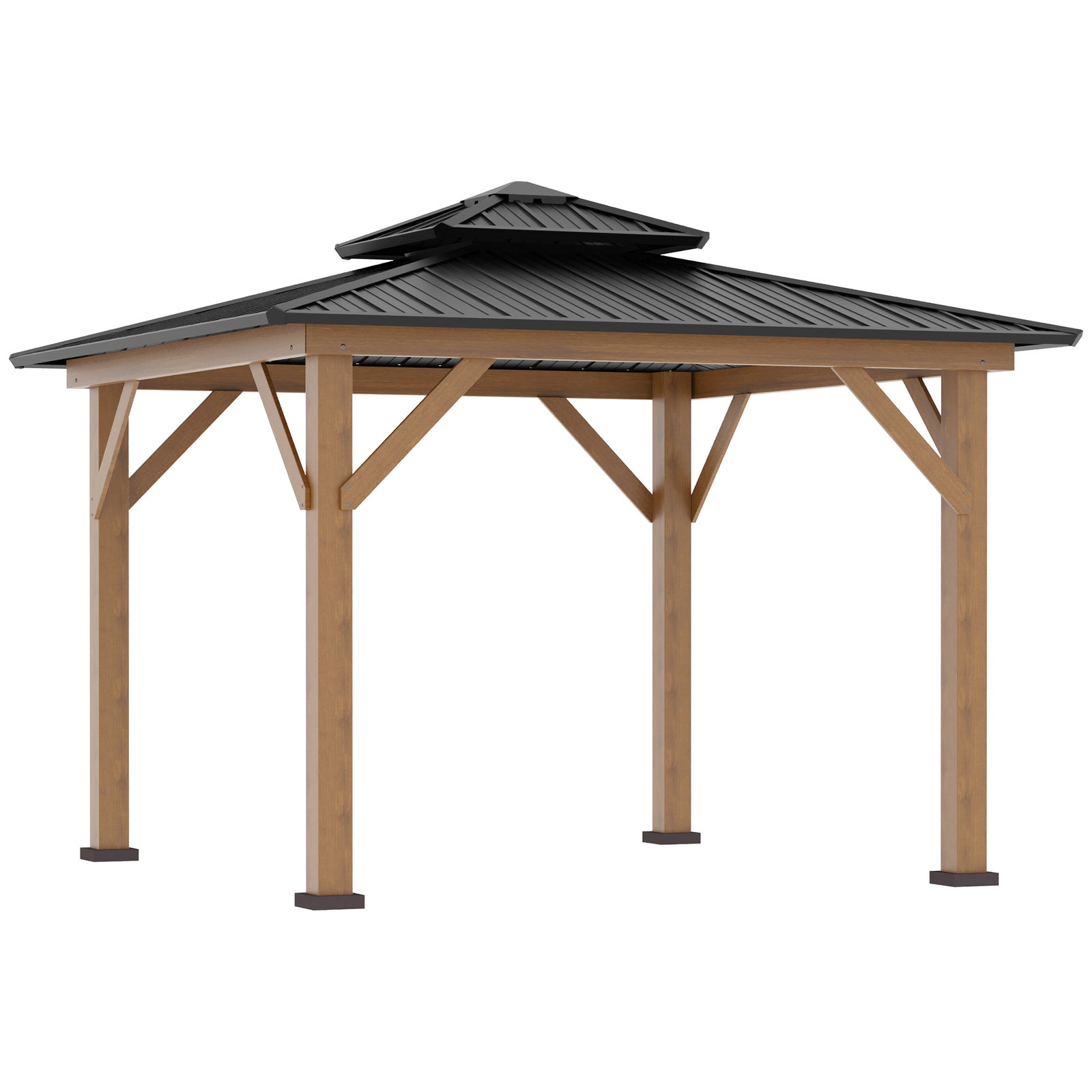 3.5 x 3.5m Outdoor Hardtop Gazebo Canopy with Two-tier Metal Roof and Solid Wood Frame Outdoor Patio Shelter for Patio, Garden, Black