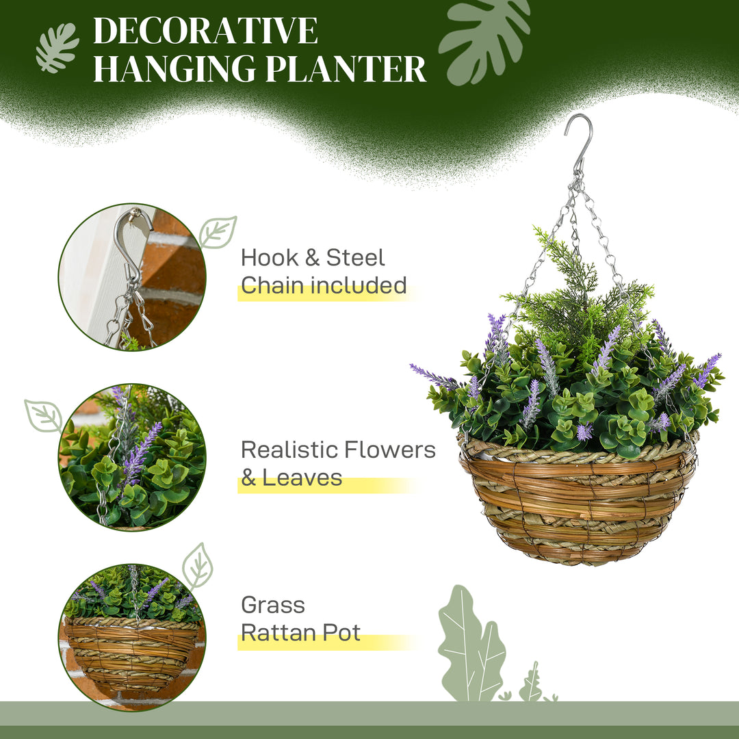 Set of Two Artificial Hanging Lavender Flower Pots - Purple