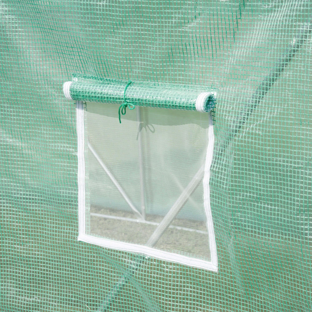 MCL Walk-in Polytunnel Greenhouse, Outdoor Garden Tunnel Greenhouse Tent with Zipped Roll-Up Door and 8 Mesh Windows, 6 x 3M