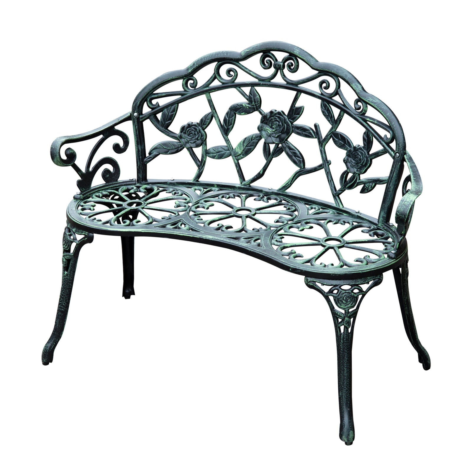 Cast Aluminum Garden Bench-Antique Green