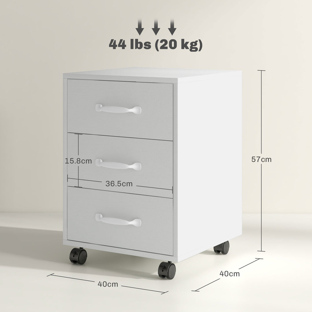3 Drawer File Cabinet, Mobile Filing Cabinet on Wheels for Home Office, Study, White