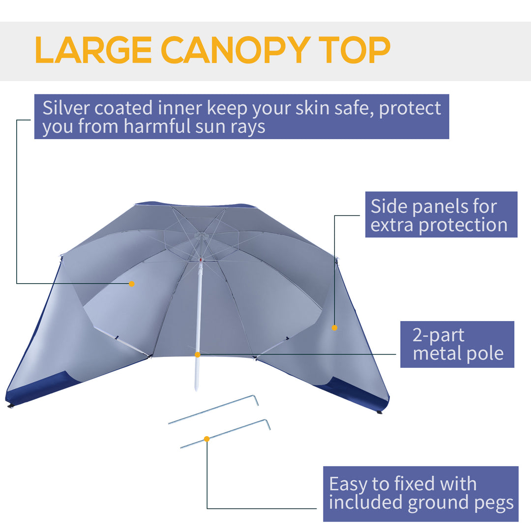 2m UV Protection Fishing Beach Umbrella Brolly Shelter w/ Side Panel Tent Blue