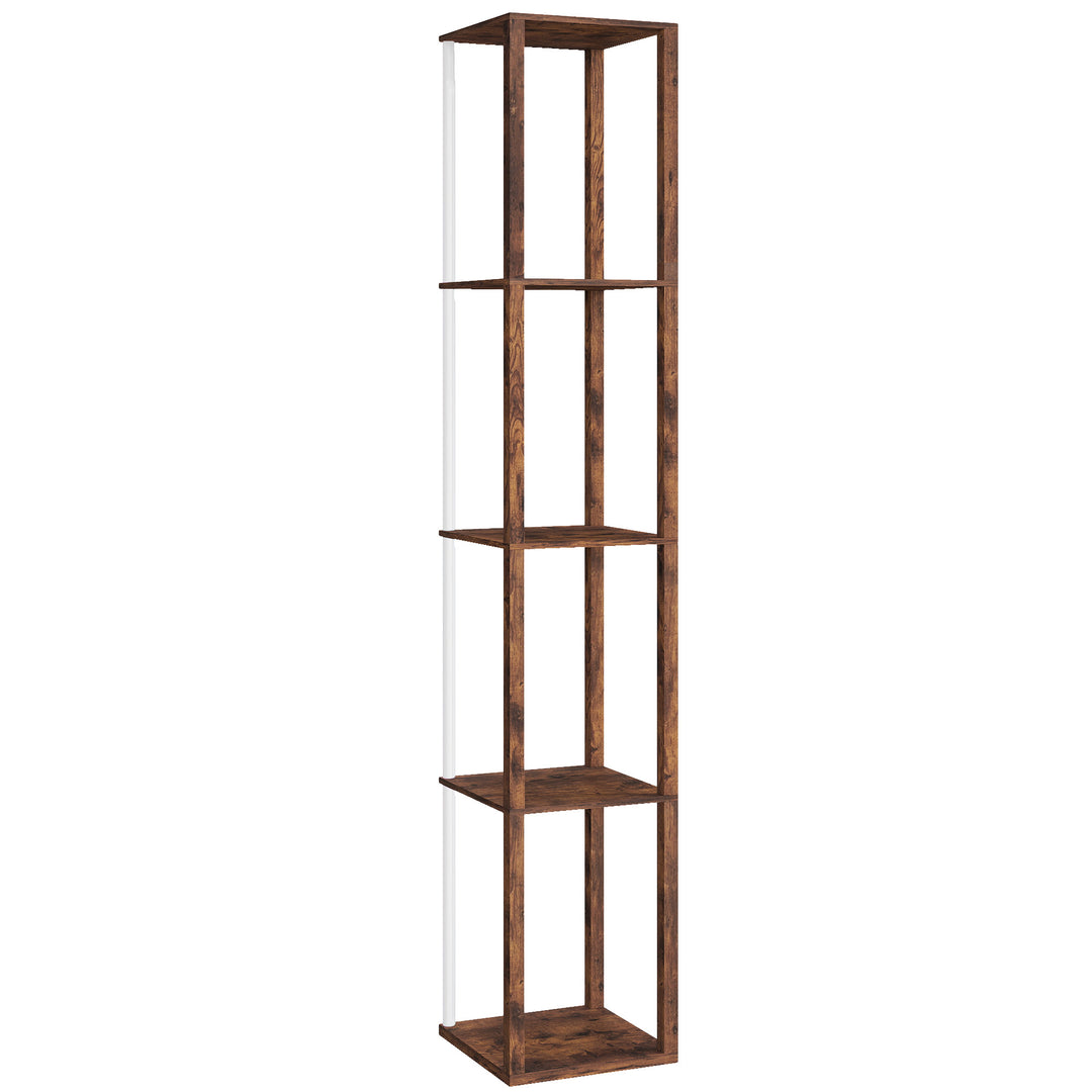 RGB LED Floor Lamp with Shelves, Modern Dimmable Standing Lamp with Remote Control, Adjustable Brightness & Speed for Living Room, Bedroom, Office, Rustic Brown