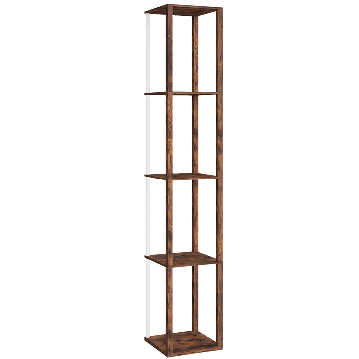 RGB LED Floor Lamp with Shelves, Modern Dimmable Standing Lamp with Remote Control, Adjustable Brightness & Speed for Living Room, Bedroom, Office, Rustic Brown