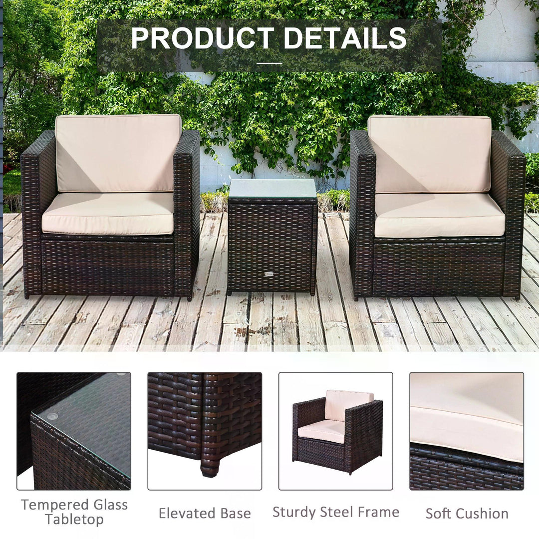 Outsunny Rattan Garden Furniture 2 Seater Sofa Furniture Set W/Cushions, Steel Frame-Brown