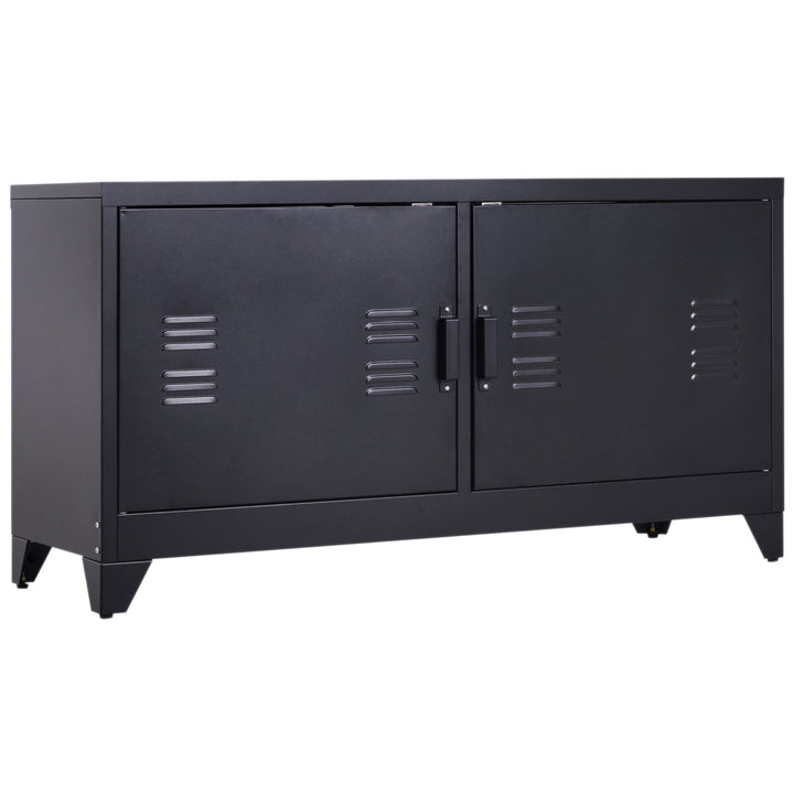 HOMCOM Industrial TV Cabinet Stand Media Center Steel Shelf Doors Storage System DVD Recorder Receiver Unit - Black | Aosom UK