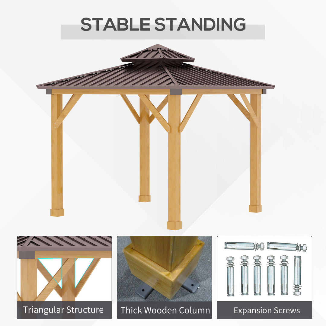 MCL 3x(3)M Outdoor Hardtop Gazebo Canopy with 2-Tier Roof and Solid Wood Frame, Outdoor Patio Shelter for Patio, Garden, Brown