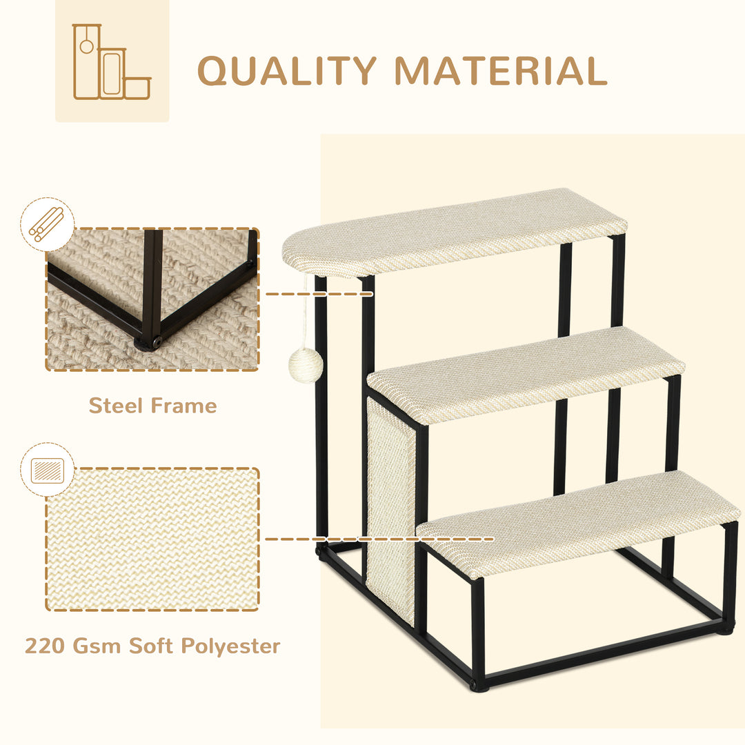 Three-Step Pet Stairs, with Sisal Scratching Board, Toy Hanging Ball, Steel Frame