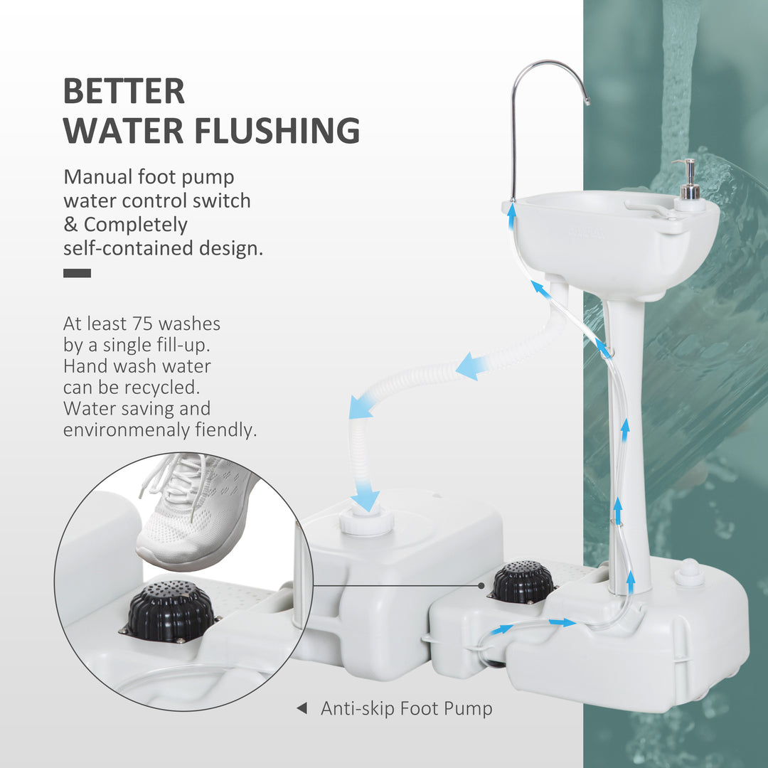 Portable Camping Sink with Running Water and Wastewater Tank, Hand Wash Basin with Rolling Wheels, Foot Pump, Soap Dispenser for Outdoor Events, Gatherings, Picnic