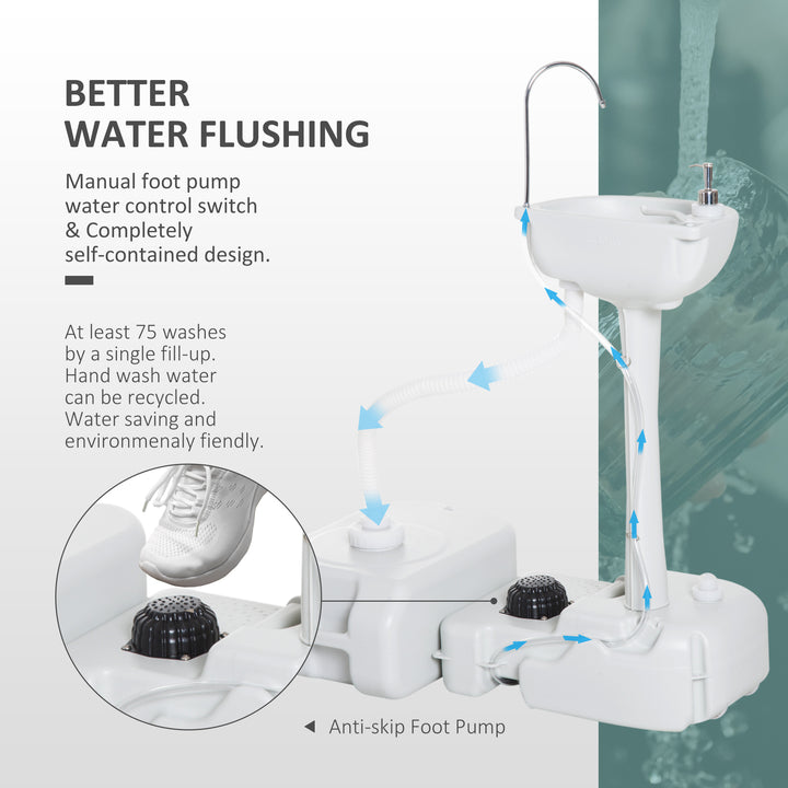 Portable Camping Sink with Running Water and Wastewater Tank, Hand Wash Basin with Rolling Wheels, Foot Pump, Soap Dispenser for Outdoor Events, Gatherings, Picnic