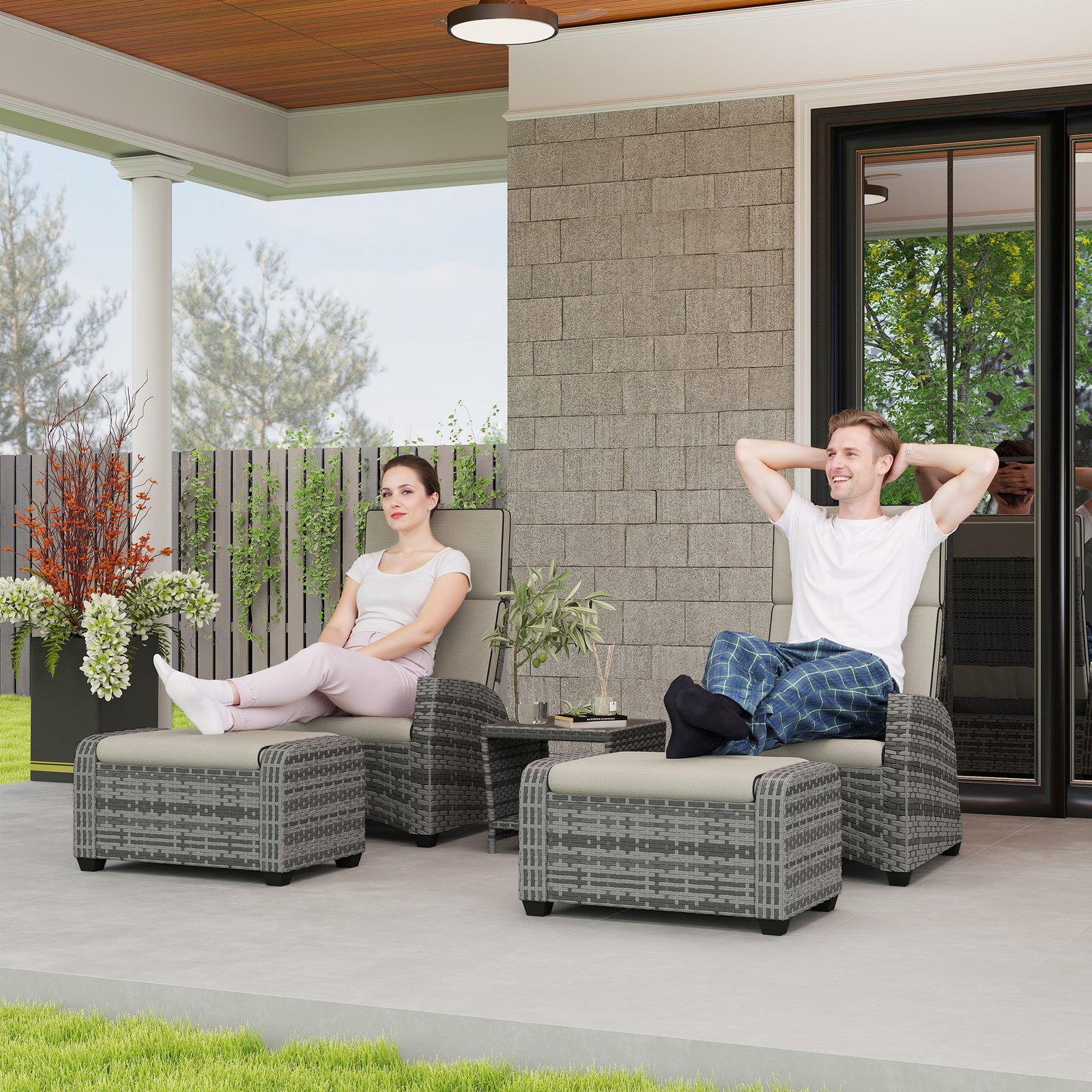 5-Piece Rattan Garden Furniture Set with Cushions - Grey