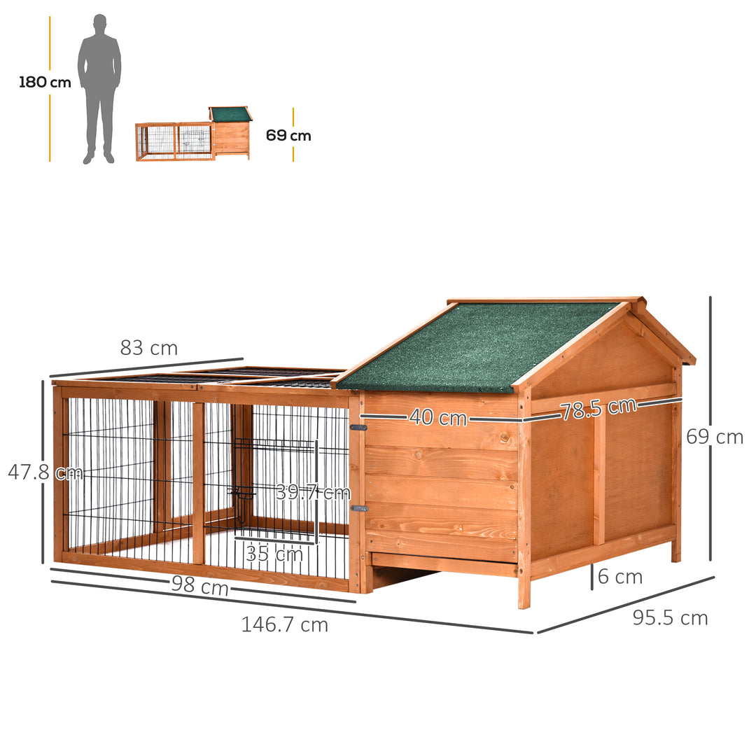MCL Wooden Rabbit Hutch Outdoor, Guinea Pig Hutch, Detachable Pet House Animal Cage with Openable Run & Roof Lockable Door Slide-out Tray 146 x 95 x 69cm