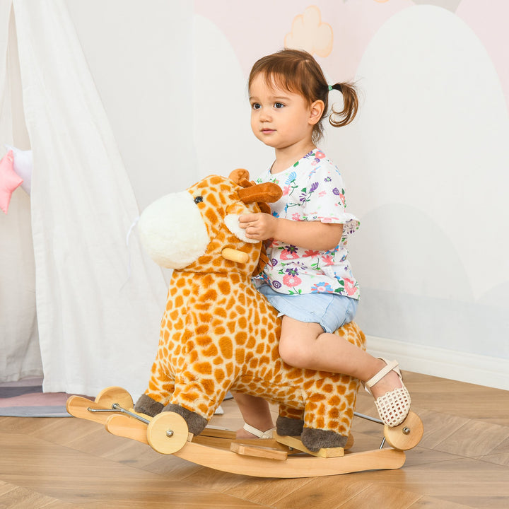 HOMCOM 2-IN-1 Kids Plush Ride-On Rocking Gliding Horse Giraffe-shaped Plush Toy Rocker with Realistic Sounds for Child 36-72 Months Yellow | Aosom UK