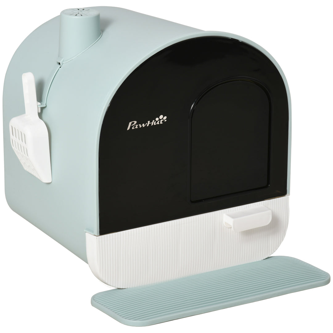 MCL Hooded Cat Litter Box, Kitten Litter Tray, with Lid, Scoop, Filter, Flap Door