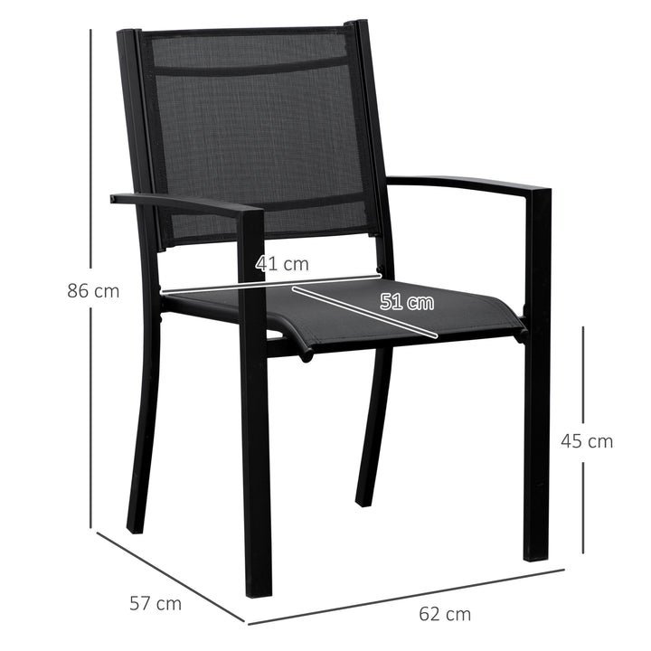 Outsunny Set of 2 Outdoor Garden Chairs with Steel Frame Texteline Seats for Dining Patio Balcony Black