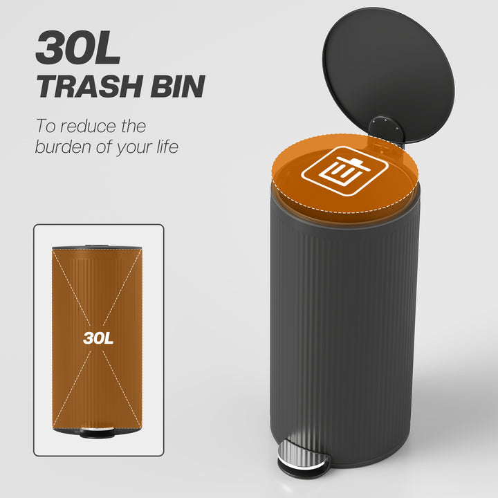 MCL 30 Litre Pedal Kitchen Bin with Soft Close and Stay Open Lid, Rubbish Bin with Removable Inner Bucket for Kitchen, Office, Home, Black