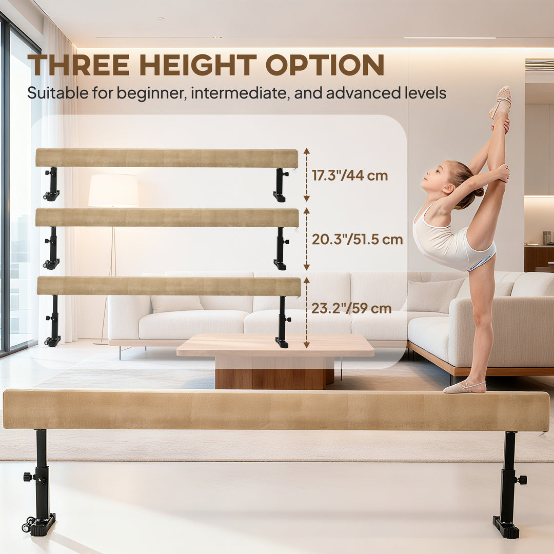 7.5ft Adjustable Balance Beam, Gymnastics Beam with Wheels, Gymnastics