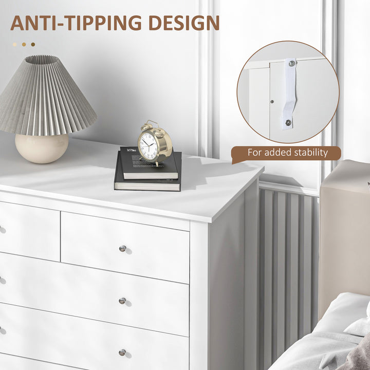 Modern Chest of Drawers, 5 Drawer Storage Cabinet with Metal Handles and Runners for Bedroom, White