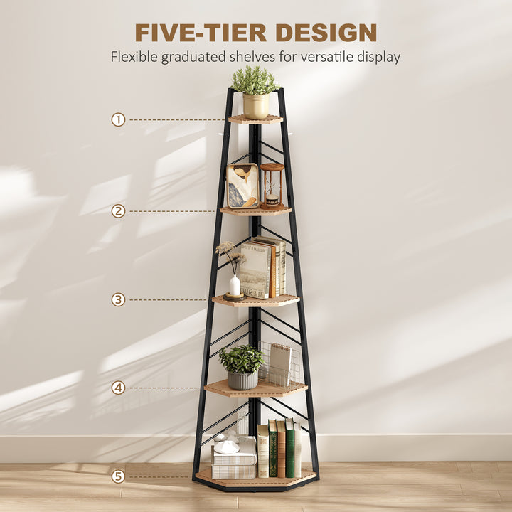 Corner Bookcase, 5-Tier Floor Standing Bookshelf, Shelving Unit for Li