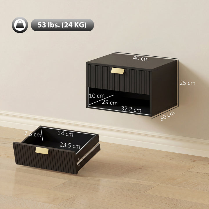Set of 2 Wall Mounted Nightstands, Floating Bedside Tables with Fluted