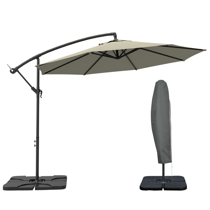 3m Overhanging Parasol, with Base, Weights and Cover - Light Grey