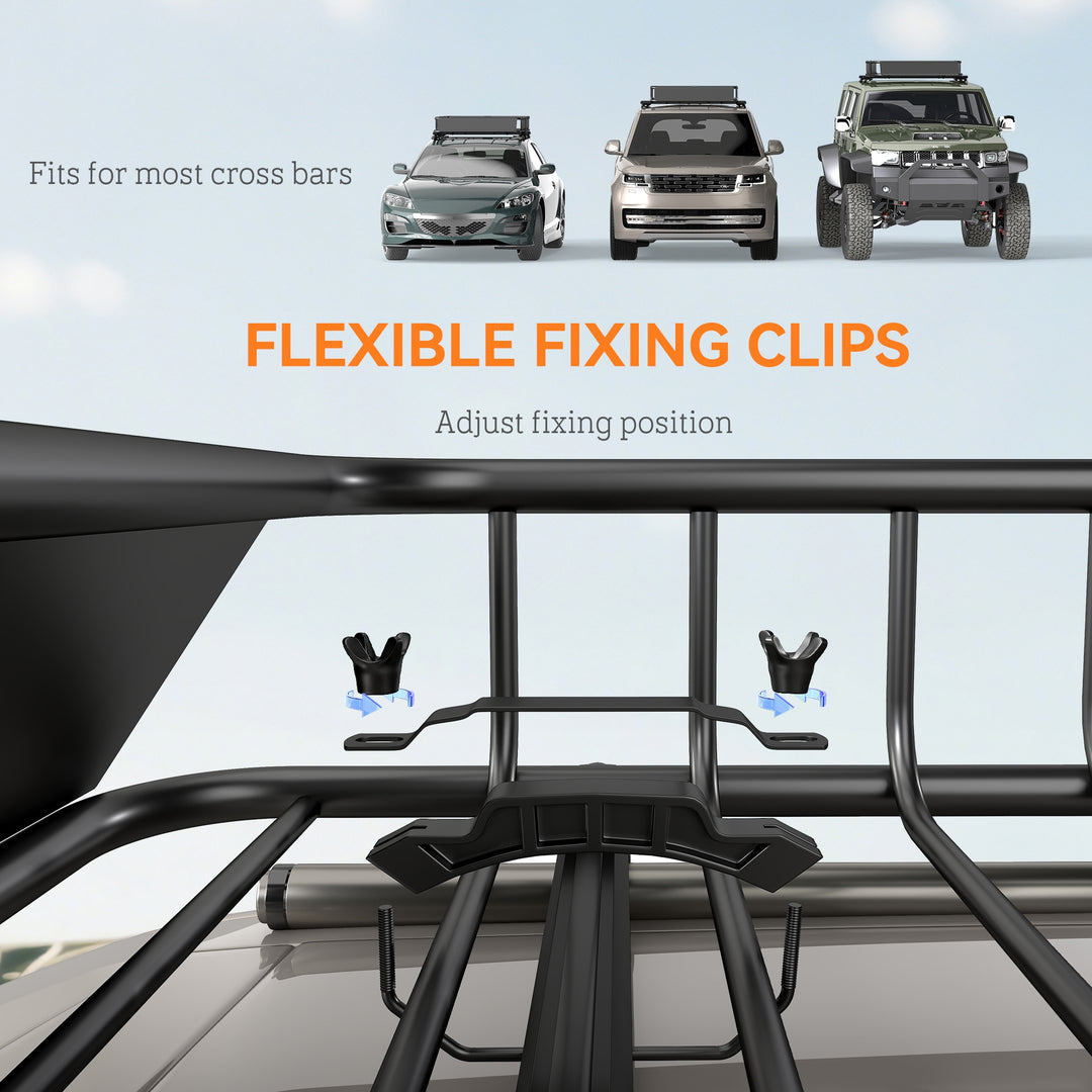 Universal Roof Rack Basket Tray, 90.7 kg Steel Car Rooftop Luggage Cargo Carrier Holder with Wind Fairing, Side Rails for SUVs, Pickups, Sedans, Off-Road Vehicles, 110.5 x 99.5 x 18.5 cm, Black