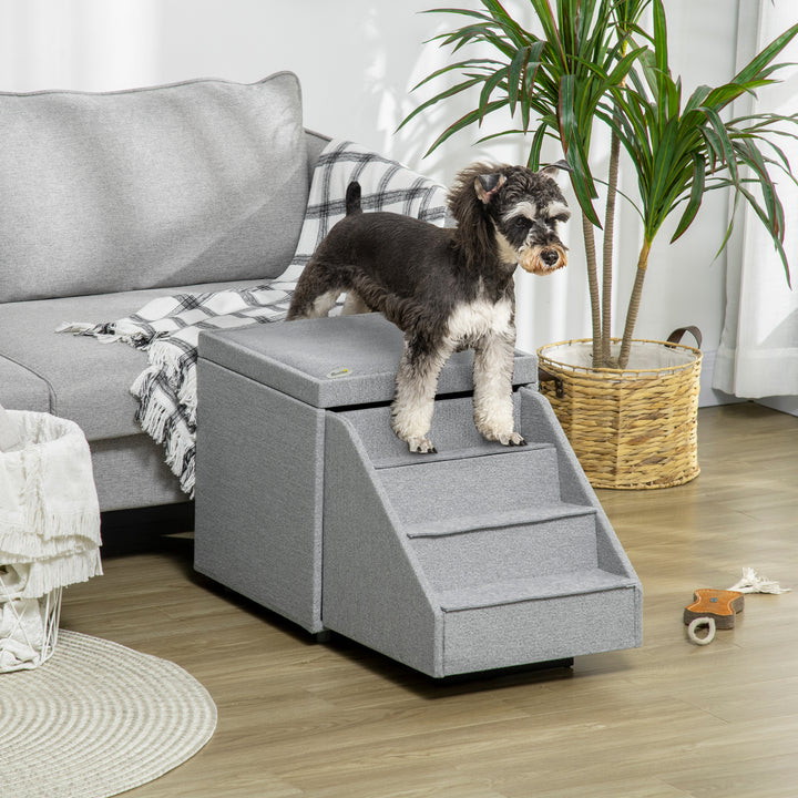 PawHut 2 in 1 Dog Steps Ottoman, 4-Tier Pet Stairs for Small Medium Dogs and Cats, with Storage Compartment | Aosom UK