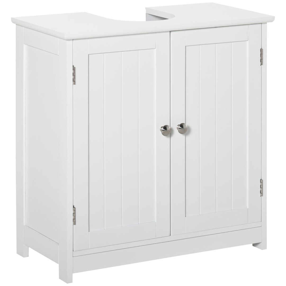 60x60cm Under-Sink Storage Cabinet w/ Adjustable Shelf Handles Drain Hole Bathroom Cabinet Space Saver Organizer White
