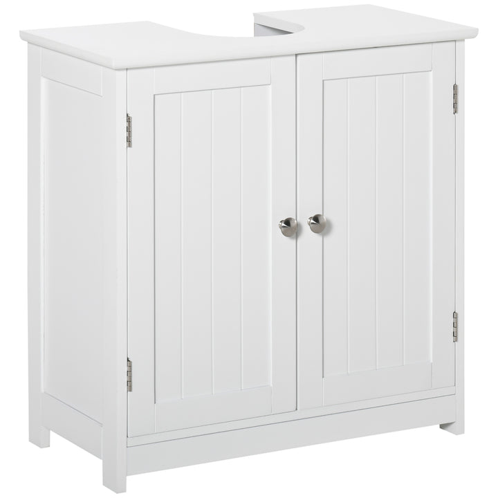 60x60cm Under-Sink Storage Cabinet w/ Adjustable Shelf Handles Drain Hole Bathroom Cabinet Space Saver Organizer White