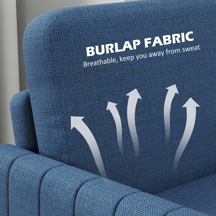 Modern Boxy Linen-Look Two-Seater Sofa - Blue