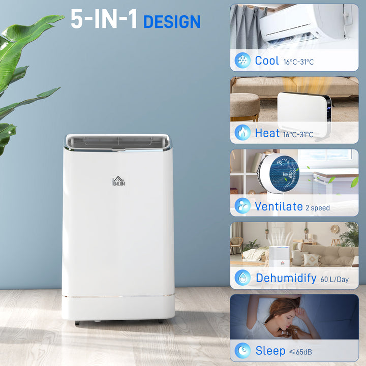 HOMCOM 5-in-1 Portable AC Unit 14,000 BTU, with APP & Remote Control, Dehumidifier, Heater, Cooler, 24 Hour Timer, Self-evaporating System | Aosom UK